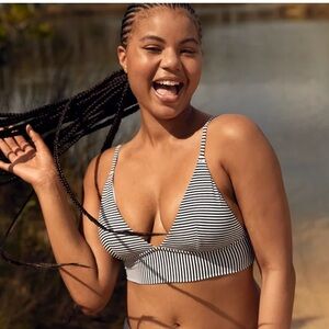 aerie Black and White Striped Bikini Top